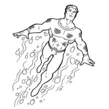 Aquaman swimming through bubbling water coloring page