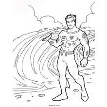 Aquaman controlling a giant wave coloring page