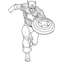 Captain America running with his shield coloring page