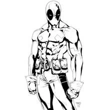 Deadpool standing in a confident pose coloring page