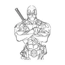 Deadpool with arms crossed and katanas coloring page