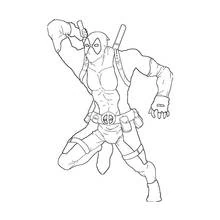 Deadpool drawing his sword in action pose coloring page