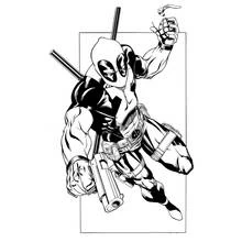 Deadpool with a pin-pulled grenade and pistol coloring page