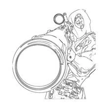 Deadpool aiming a large weapon coloring page