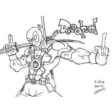 Deadpool with swords crossed on his back coloring page