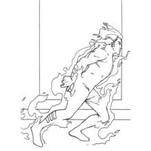 Human Torch running engulfed in flames coloring page