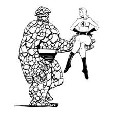 The Thing and Invisible Woman facing each other coloring page