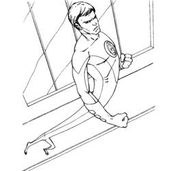 Mr. Fantastic stretching through a window coloring page