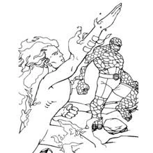 The Human Torch and The Thing standing side by side coloring page