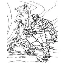 The Thing, Invisible Woman and Human Torch in action coloring page