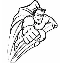 Superhero flying with cape and fist forward coloring page