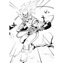 Ghost Rider swinging his chain in a graveyard coloring page