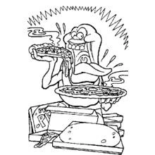 Slimer devouring pizza coloring page