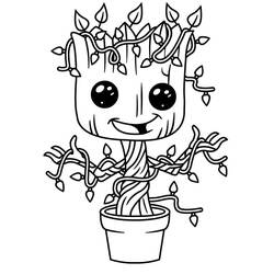 Groot in a plant pot with vines coloring page