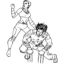 Wolverine crouching with an X-Men teammate coloring page