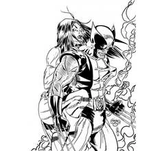 Wolverine standing with X-23 behind him coloring page