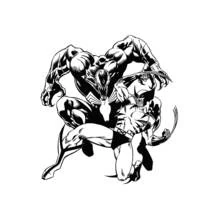 Wolverine facing Venom in combat pose coloring page
