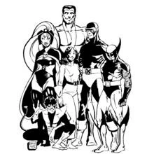 Wolverine posing with a group of X-Men heroes coloring page