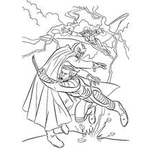 Wolverine fighting Magneto with a hero flying above coloring page