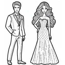 Barbie and Ken dressed up for a formal evening coloring page