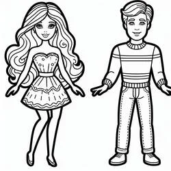 Barbie and Ken standing side by side coloring page