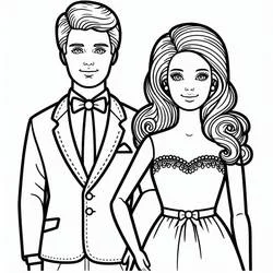 Barbie and Ken dressed up for a fancy evening coloring page