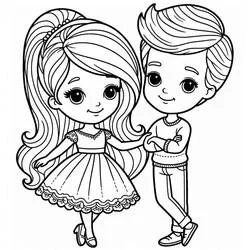 Barbie and Ken standing together coloring page