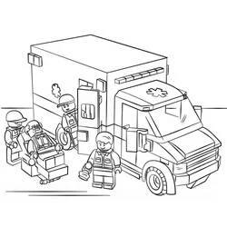 LEGO City ambulance with paramedic minifigures coloring page