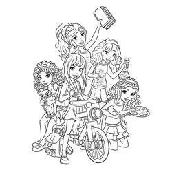 Lego Friends group with bike and accessories coloring page
