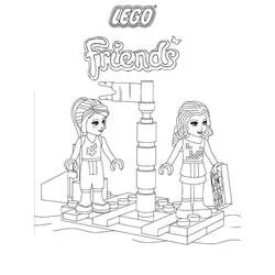 Lego Friends minifigures on a brick base coloring page