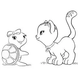 Lego Friends turtle and kitten facing each other coloring page