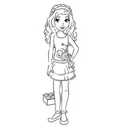 Lego Friends girl posing with curly hair coloring page