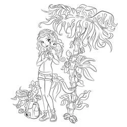 Lego Friends girl holding a monkey in the jungle coloring page