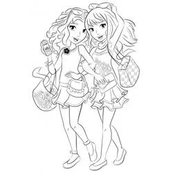 Lego Friends girls walking together with bags coloring page