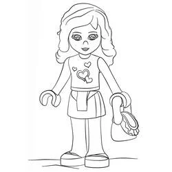 Lego Friends girl with hearts on shirt coloring page