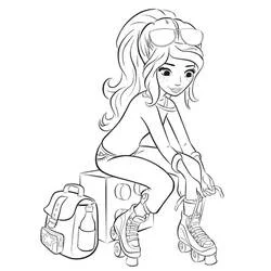 Lego Friends girl lacing up roller skates coloring page
