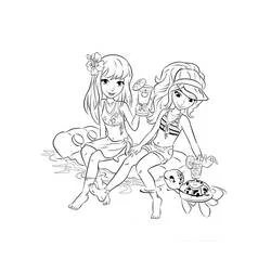 Lego Friends girls relaxing on the beach coloring page