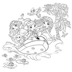 Lego Friends girls rafting on a jungle river coloring page