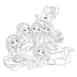 Lego Friends girls gathered together coloring page