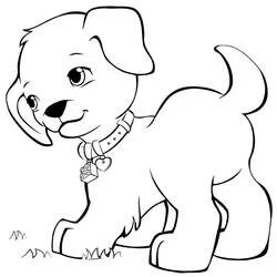 Puppy with a heart-tag collar coloring page