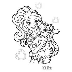 Mia holding a baby tiger coloring page