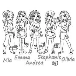 Lego Friends characters standing in a row coloring page