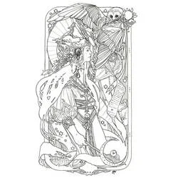 Mystical woman with owl and crescent moon coloring page