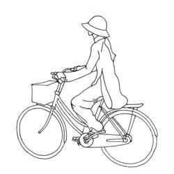 Woman riding a bicycle with a basket coloring page
