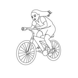 Girl riding her bicycle with hair flowing coloring page