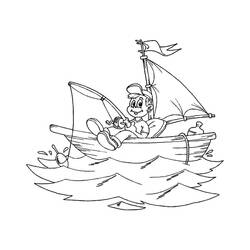 Boy fishing on a small sailboat coloring page