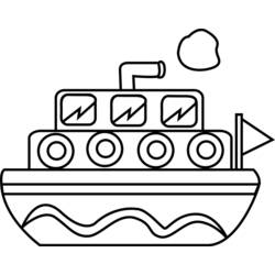 Cute little boat with smoke and flag coloring page