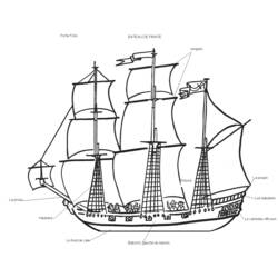 Pirate ship with three masts and full sails coloring page