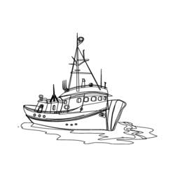 Fishing boat sailing on the water coloring page