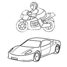 Motorcycle rider and sports car coloring page